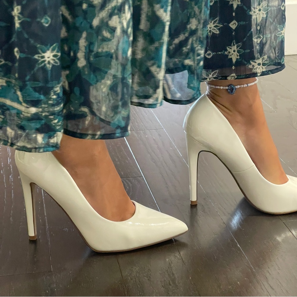 White closed toe heels